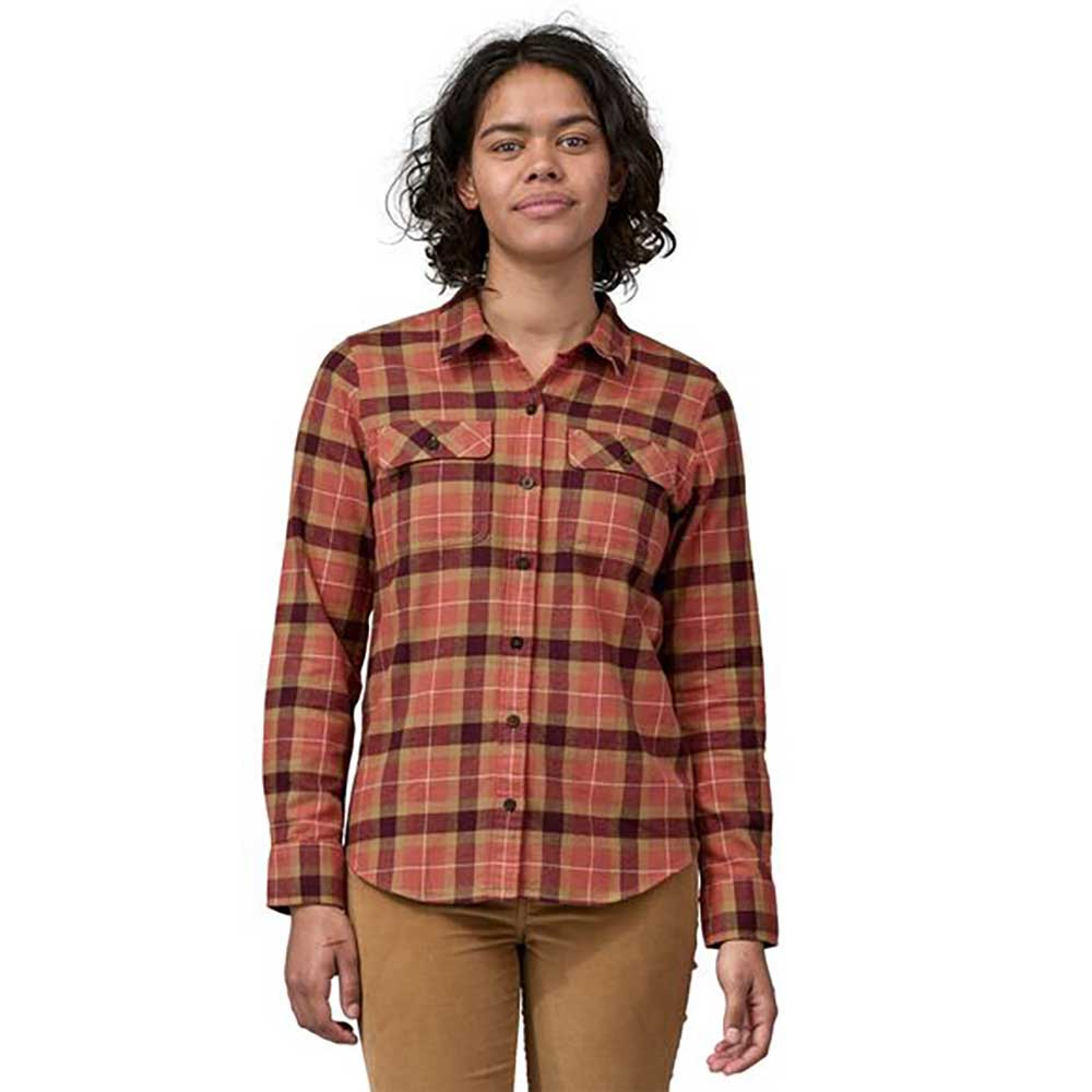 Patagonia, Camicia da donna a maniche lunghe in cotone organico di peso medio Fjord Flannel - Vista: Rosso fiammingo