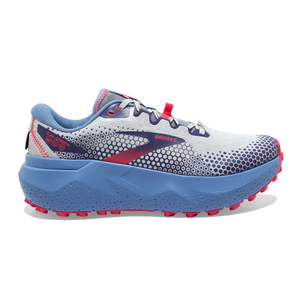 Brooks, Donna Caldera 6 Trail Running Shoe- Oyster/Blissful Blue/Pink - Regular (B)