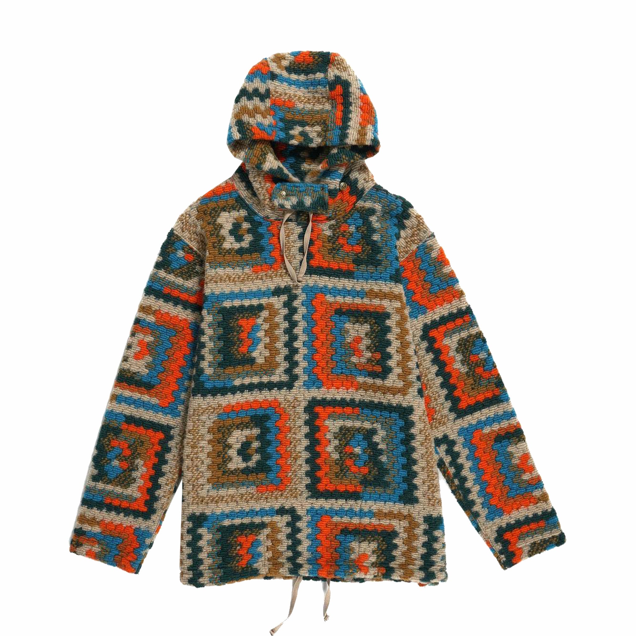 Indumenti ingegnerizzati, Engineered Garments Felpa con cappuccio a manica lunga in lana poly lavorata all'uncinetto (multicolore)