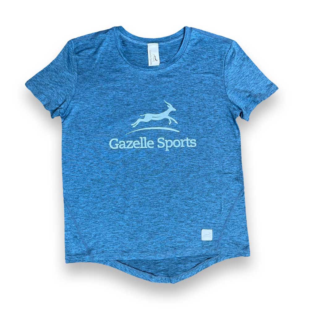 Gazzella Sport, Gazelle Sports Logo Perf Tech Donna a maniche corte - Blu acciaio/bianco/grigio chiaro con patch Gazelle intrecciata