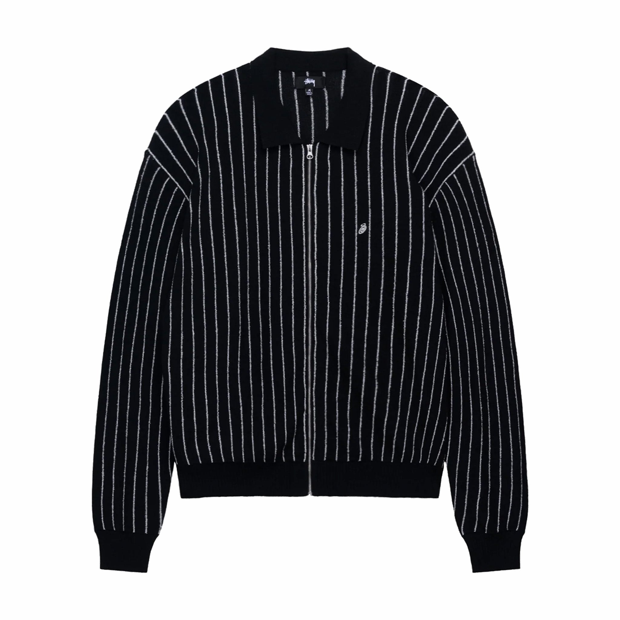 Stussy, Polo Stussy Light Weight L/S Zip (Nero a righe)